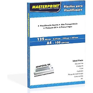 Plástico para Plastificação A4 220X307MM 125 Micras (0,05MM) – Pacote com 100
