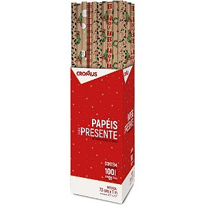 Papel Presente Natal KRAFT Noelito 70X100CM - 6 Modelos Sortidos Display com 100 Folhas