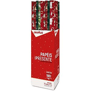 Papel Presente Natal 70X100CM - 9 Modelos Sortidos Display com 100 Folhas