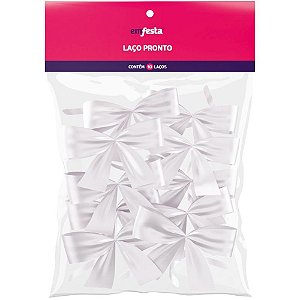 Laço Pronto Liso 30MM Tope Branco Pacote com 10 Unidades