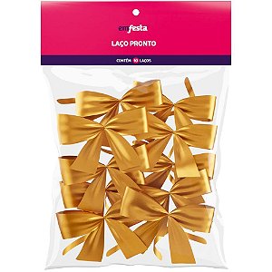 Laço Pronto Liso 15MM Tope Dourado - Pacote com 20