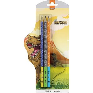 Kit Escolar Raptors - 3 Lápis Estampados HB + 1 Borracha