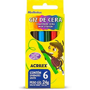 Giz de Cera Fino 6 Cores - Caixa com 12 Unidades