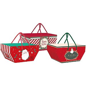 Cesta de Papel Natal com ALÇA 25X15X14CM. Sortido PCT.C/10