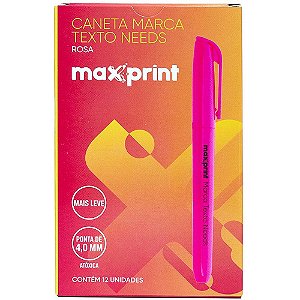 Caneta MARCA-TEXTO Needs Rosa Ponta Chanfrada 4MM Caixa com 12 Unidades