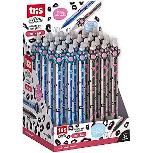 Caneta GEL Apagável Retrátil TRIS MI-AU Azul e Preta - Display com 24