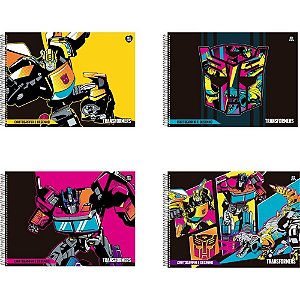 Caderno de Desenho Universitário Capa Dura Transformers 60 Folhas Pacote com 5