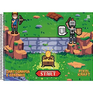 Caderno de Desenho Universitário Capa Dura Pixel KRAFT 60 Folhas - Pacote com 5