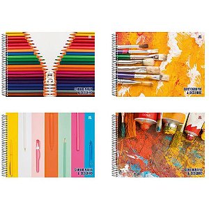 Caderno Desenho Universitário Capa Dura Decorado 60 Folhas Pacote com 5