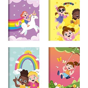 Caderno Brochura 1/4 Capa Dura Pimpolhos Feminino 96 Folhas - Pacote com 05