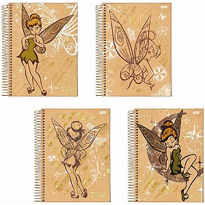 Caderno 10X1 Capa Dura Tinker BELL KRAFT 160 Folhas - Pacote com 4 Unidades