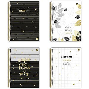 Caderno 1X1 Capa Dura Colegial Happen Glitter 80 Folhas - Pacote com 4