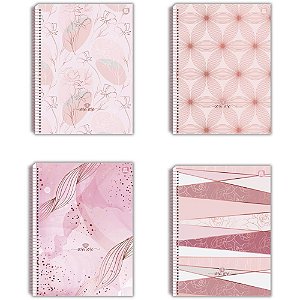 Caderno Universitário 01X1 Capa Dura Rosa Rose 80 Folhas Pacote com 04