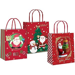 Sacola para Presente Natal Decorada G 32X26,5X13CM C/10