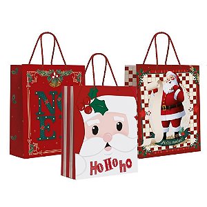 Sacola para Presente Natal Premium M 26X31X10CM C/10