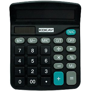 Calculadora de Mesa 12 Dígitos Preta Kokay com Visor AMPLO e Teclas Grandes