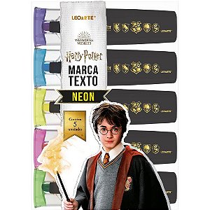 Caneta Marca Texto HARRY Potter Neon 5 Cores com Estojo