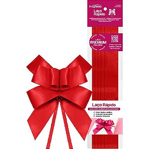 Laço Pronto Liso 22MM X 44CM em Cetim Vermelho - Pacote com 5 Unidades