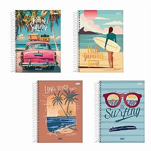 Caderno 10X1 Capa Dura MALIBU/CALI 200 Folhas Pacote com 4 Unidades