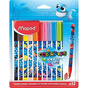 Caneta Hidrográfica Color PEPS Ocean - Decorada com 12 Cores - Caixa com 12