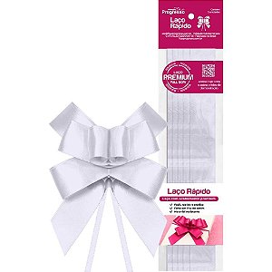 Laço Pronto Liso de Cetim Branco 22MM X 44CM Pacote com 5 Unidades