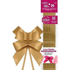 Laço Pronto Liso 22MM X 44CM Cetim Ouro - Fitas Progresso (pacote com 05)
