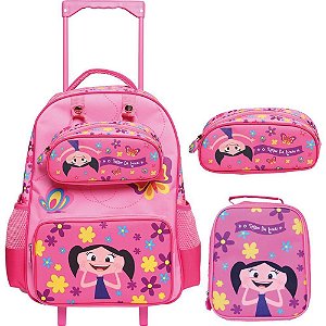 Mochila Infantil C/ Rodinha SHOW da Luna Aventura Rosa 3PC