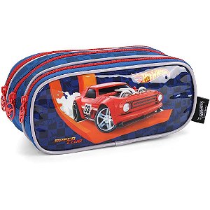 Estojo de Tecido HOT Wheels 3 Zíperes Azul