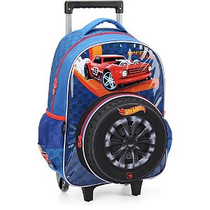 Mochila Infantil com Rodinhas HOT Wheels G Azul - 17 Polegadas