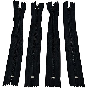 Zíper NYLON Fino 18CM Preto - Pacote com 10 Unidades