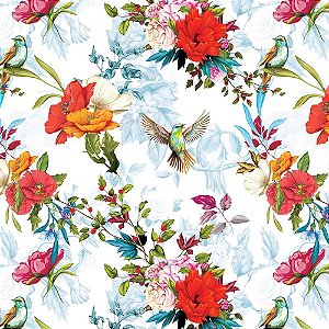 Papel Presente Bobina Couchê 60CM Flores e Pássaro 100M