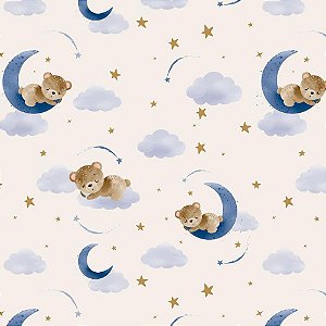 Papel de Presente Bobina Couchê 60CM Ursinho NA Lua - 100 Metros