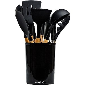 Conjunto de Espátulas de Silicone com 12 Peças Pretas