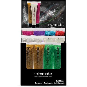 Pintura Facial GEL Glitter Bisnaga 30G SORT Display com 12