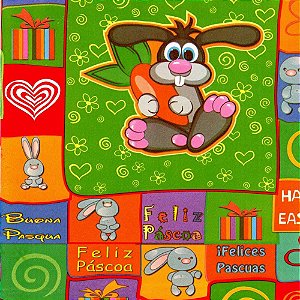 Papel Presente Bobina Couchê 60CM Feliz Páscoa Bobina C/100M