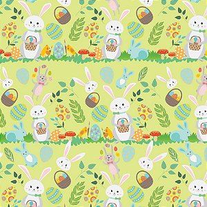 Papel Presente Bobina Couchê 60CM Coelhinho da Páscoa C/100M