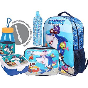 Mochila Infantil o Amigo SHARKY Grande com 6 Peças Sortidas