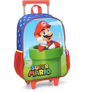 Mochila Infantil com Rodinha Super Mário BROS G Azul
