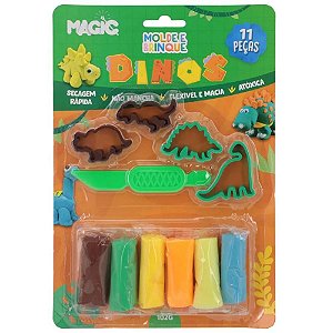 Massa para Modelar Criativa Dino 11 Peças Molde e Brinque
