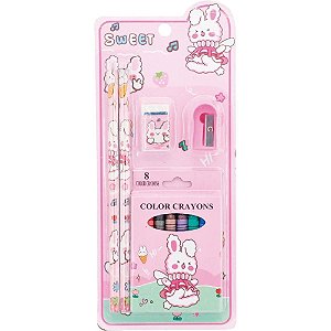 Kit Escolar RS/LL C/4PÇS e GIZ de Cera