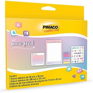 Kit Escolar Adesivo Meu Feed Etiquetas, Blocos e Marcadores - Caixa com 4