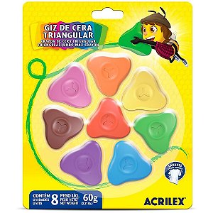 Giz de Cera Fino 08 Cores Triangular CX com 06