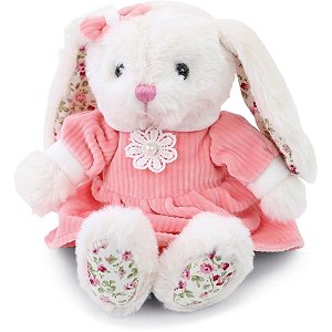 Coelhos de Páscoa Pelúcia Floral BCO/ROSA 15CM