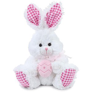 Coelhos de Páscoa Pelúcia C/ LAÇO/OVO Rosa 20CM