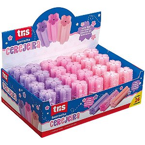 Borracha Decorada TRIS FLOR de Cerejeira 3 Cores - Display com 24