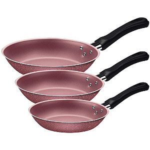 Jogo de Frigideiras Tramontina Caribe 3 Peças Rosa
