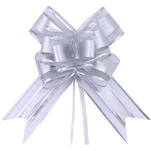 Laço Pronto Decorado 32MM X 47CM Luxo Fio Prata - Pacote com 100