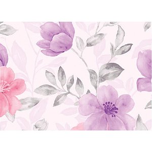 Papel de Parede Plástico Adesivo 45CM X 10M Floral Lilás -