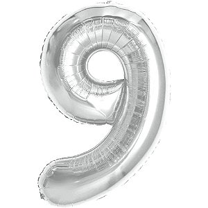 Balão Metalizado Numero 9 Prata 40CM