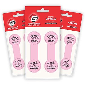 Etiqueta Adesiva "gratidão Cliente" Longa Rosa – Cartela com 60 Unidades